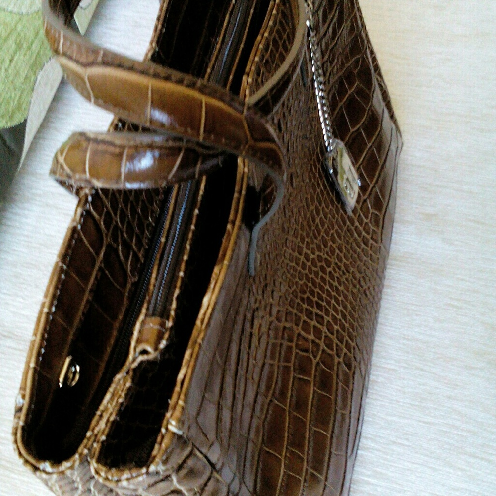 NWT FEDERICA BASSI Croc-Embossed Leather Handbag - Picture 7 of 8